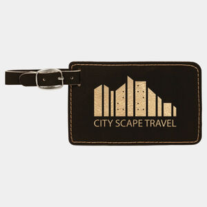 Personalized 4 1/4" x 2 3/4" Black/Gold Laserable Leatherette Luggage Tag Thumbnail