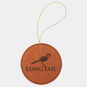 Personalized Rawhide Laserable Leatherette Round Ornament with Gold String Thumbnail