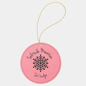 Personalized Pink Laserable Leatherette Round Ornament with Gold String Thumbnail
