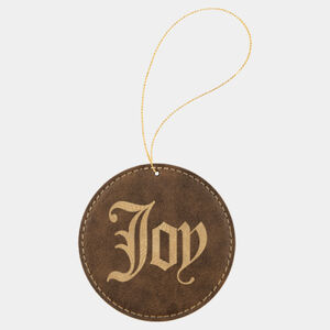 Personalized Rustic/Gold Laserable Leatherette Round Ornament with Gold String Thumbnail