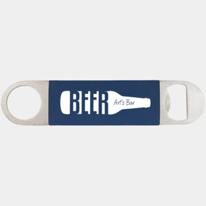 1 1/2" x 7" Navy Blue/White Bottle Opener with Silicone Grip Thumbnail