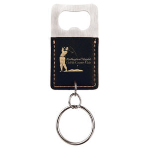Rectangle Black/Gold Laserable Leatherette Bottle Opener Keychain Thumbnail