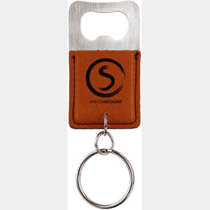 Rectangle Rawhide Laserable Leatherette Bottle Opener Keychain Thumbnail