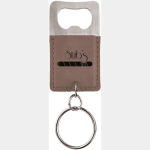 Rectangle Gray Laserable Leatherette Bottle Opener Keychain Thumbnail