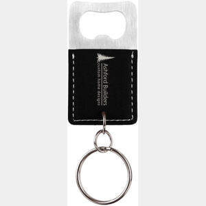 Rectangle Black/Silver Laserable Leatherette Bottle Opener Keychain Thumbnail