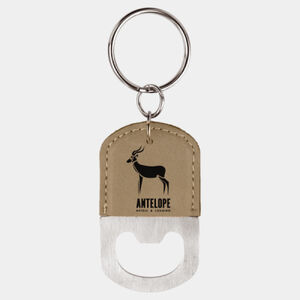 Oval Light Brown Laserable Leatherette Bottle Opener Keychain Thumbnail