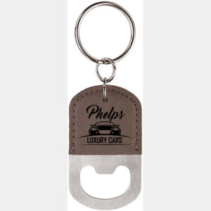 Oval Gray Laserable Leatherette Bottle Opener Keychain Thumbnail