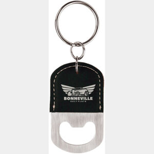 Oval Black/Silver Laserable Leatherette Bottle Opener Keychain Thumbnail