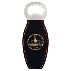 Black/Gold Laserable Leatherette Bottle Opener with Magnet Thumbnail