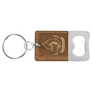 Rectangle Rustic/Gold Laserable Leatherette Bottle Opener Keychain Thumbnail