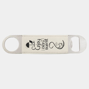 1 1/2" x 7" White/Black Laserable Leatherette Bottle Opener Thumbnail
