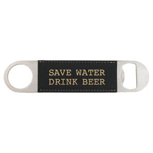 1 1/2" x 7" Black/Gold Laserable Leatherette Bottle Opener Thumbnail