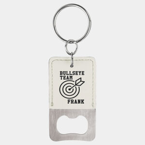 Rectangle White Laserable Leatherette Bottle Opener Keychain Thumbnail