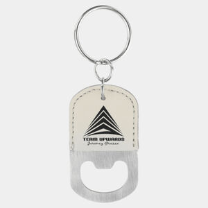 Oval White Laserable Leatherette Bottle Opener Keychain Thumbnail