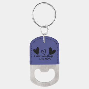 Oval Purple Laserable Leatherette Bottle Opener Keychain Thumbnail