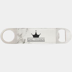 1 1/2" x 7" White Marble Laserable Leatherette Bottle Opener Thumbnail